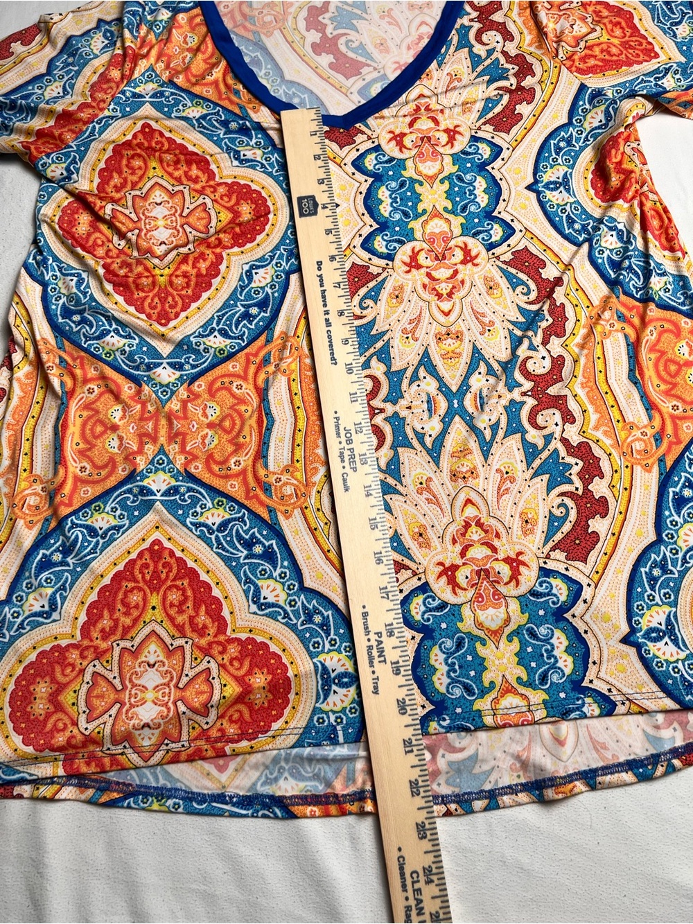 R. Rouge 3X Paisley Tunic Top Blue Orange Bell Sleeve V Neck Boho - Picture 11 of 11